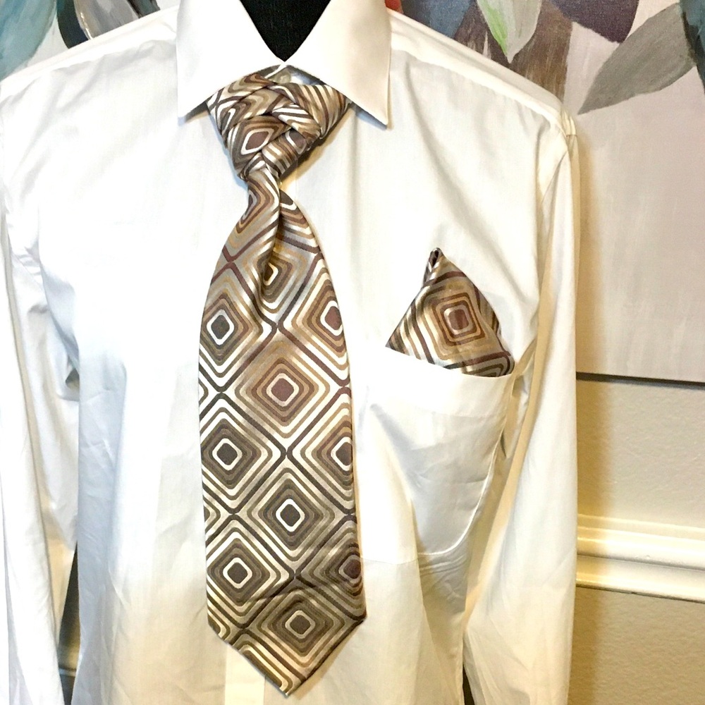 Brown and Cream Geometric Silk Tie